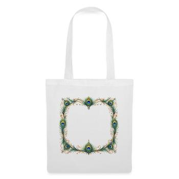 Pfauenfeder Rahmen Ornament Boho Design - Stoffbeutel - Weiß - Vorne