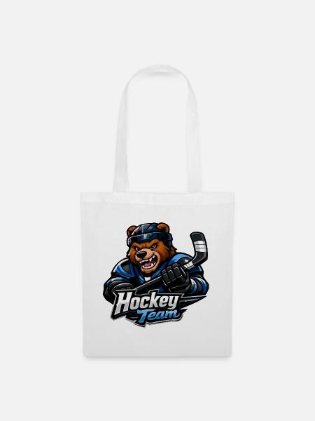 Bär Eishockey Team Maskottchen - Stoffbeutel - Weiß