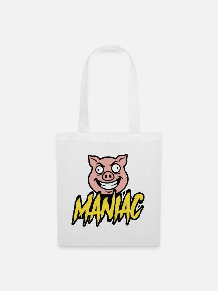 Maniac Crazy Pig Lustiges Maskottchen-Design - Stoffbeutel - Weiß