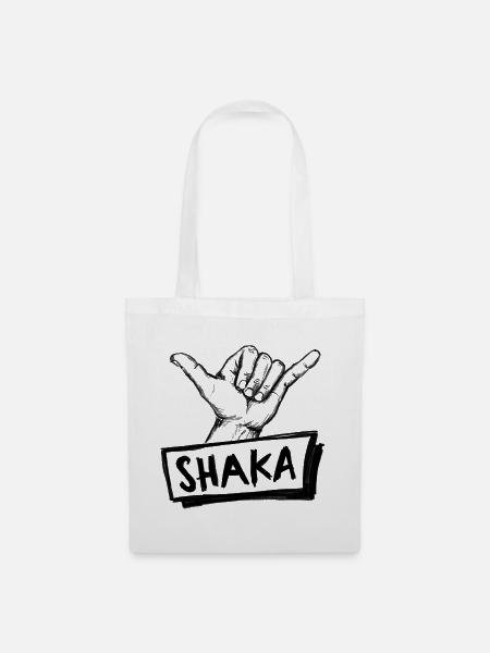 Shaka Surfgruß Handzeichen – Illustration - Stoffbeutel - Weiß