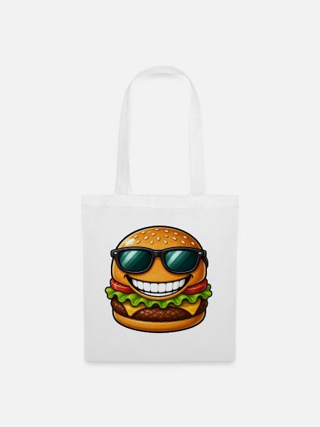 Cooler Cheeseburger mit Sonnenbrille Sommer - Stoffbeutel - Weiß
