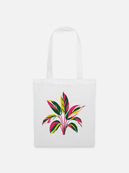 Bunte Tropenpflanze | Botanisches Kunstmotiv - Stoffbeutel - Weiß