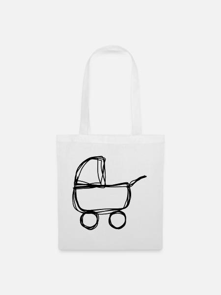 Kinderwagen handgezeichnet - Stoffbeutel - Weiß