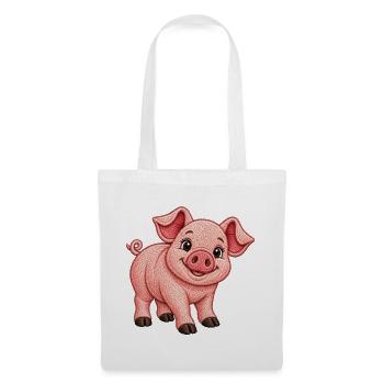 Niedliches Schwein im Stickerei-Look   - Stoffbeutel - Weiß - Vorne