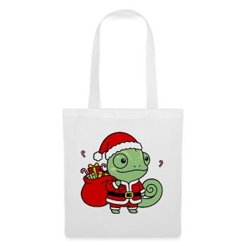 Süße Weihnachts-Chamäleon-Weihnachtsmann-Geschenktasche - Stoffbeutel - Weiß - Vorne