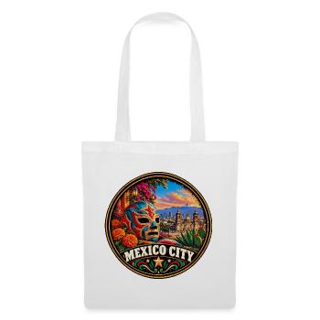 Mexiko City Bunte Maske mit Kakteen und Blumen - Stoffbeutel - Weiß - Vorne