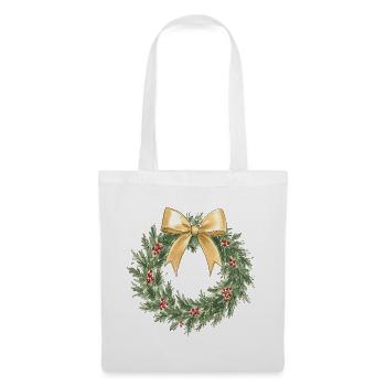 Eleganter goldener Weihnachtskranz mit Schleife - Stoffbeutel - Weiß - Vorne