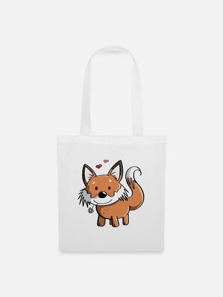 Fuchs mit Blume - Füchse - Rotfuchs - Raubtier - Stoffbeutel - Weiß