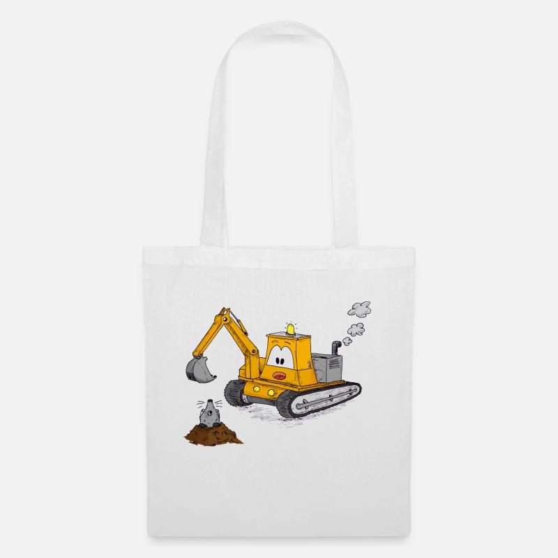 Bagger Maulwurf Kran Baustelle Baumeister Jungs - Stoffbeutel - Weiß