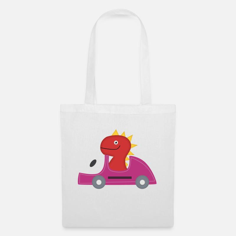 Roter Dinosaurier und rosa Swagg-Auto - Stoffbeutel - Weiß