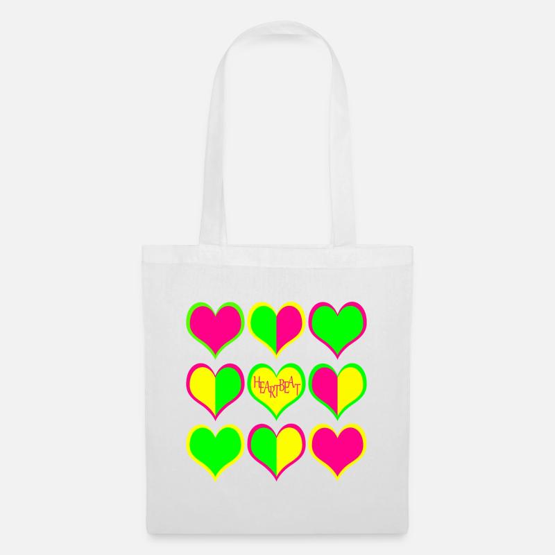 Neon Herzen Muster HeartBeat - Stoffbeutel - Weiß