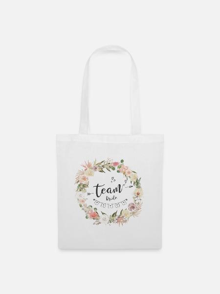 T-Shirt EVJF Crown Bohemian Blume Team Bride - Stoffbeutel - Weiß