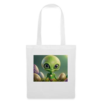 cute little green retro alien with easter eggs - Tote Bag - white - Front