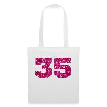 Numéro 35 paillettes rose - 35e anniversaire - Sac en tissu - blanc - Devant