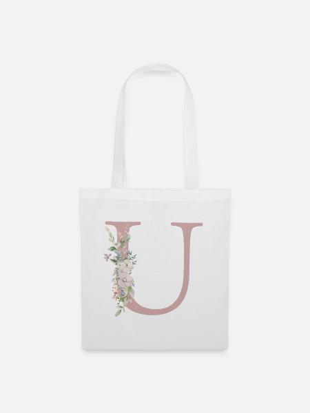 U Monogramm, Floral, personalisierbar - Stoffbeutel - Weiß