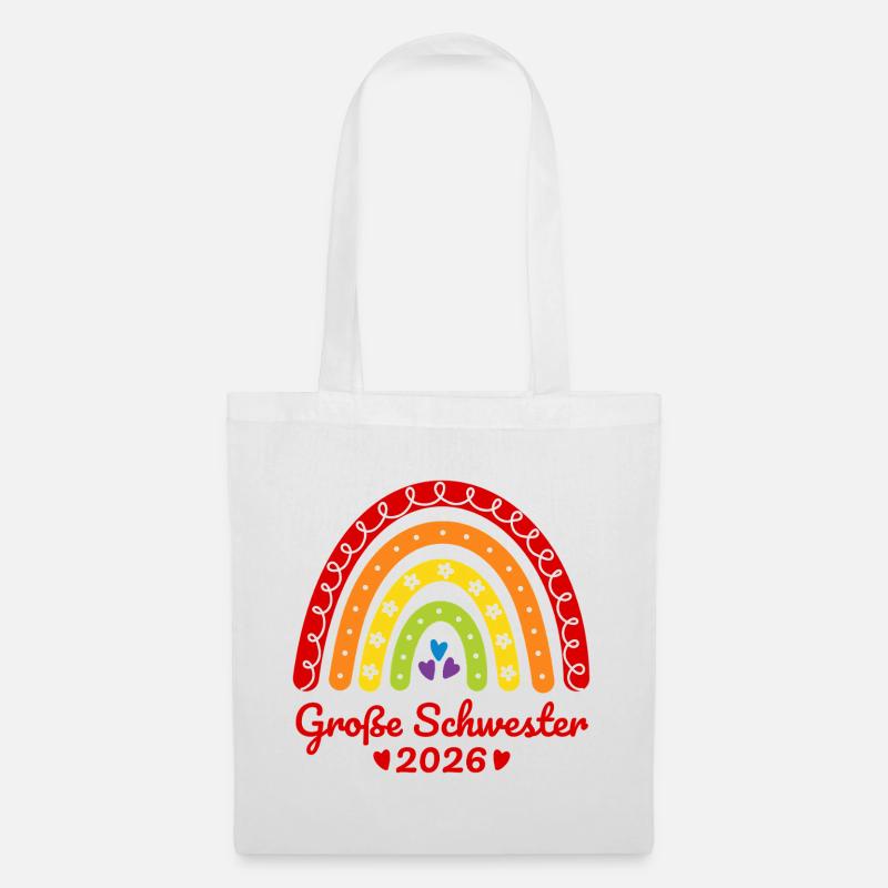 Große Schwester 2026 Regenbogen - Stoffbeutel - Weiß
