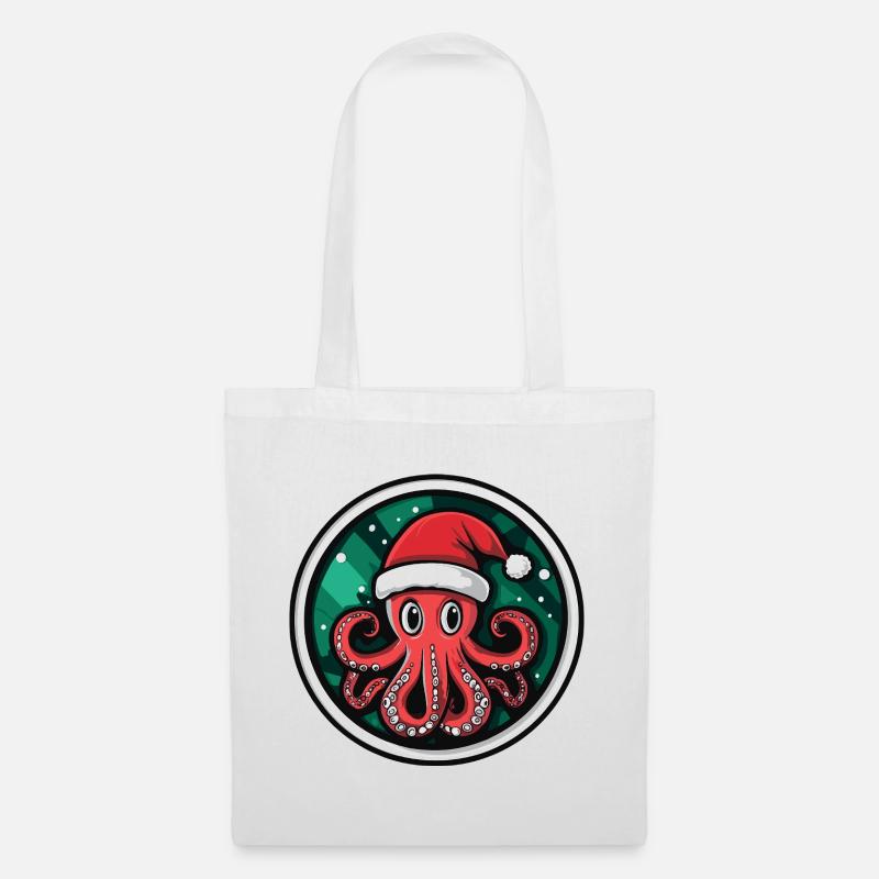Weihnachtsoktopus mit Santa Hut - Stoffbeutel - Weiß