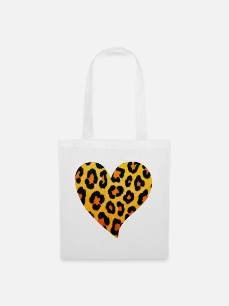 Leopard Herz Muster - Stoffbeutel - Weiß