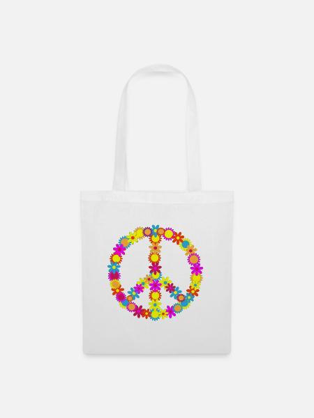 Flower Power Peace Sign Colorful Hippie Symbol - Stoffbeutel - Weiß