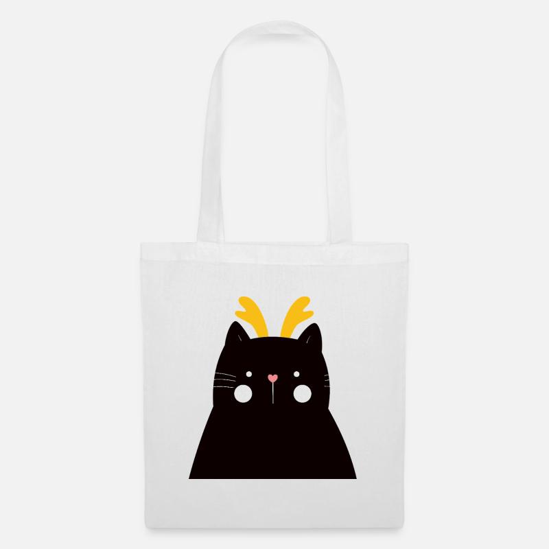 Schwarze Katze mit goldenen Geweihen - Stoffbeutel - Weiß