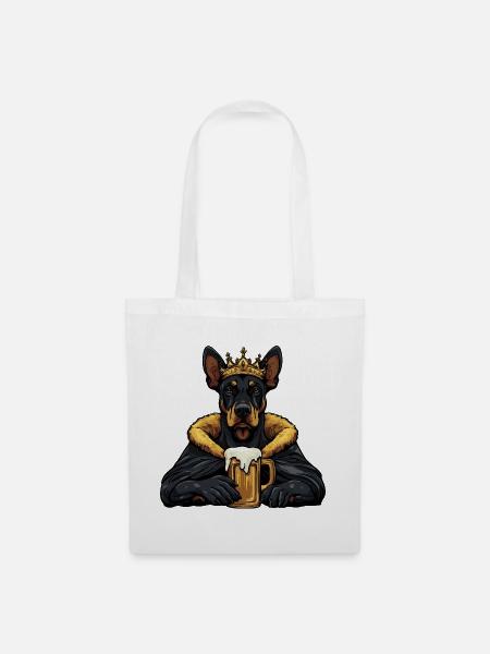 Dobermann Hund Bier König - Stoffbeutel - Weiß