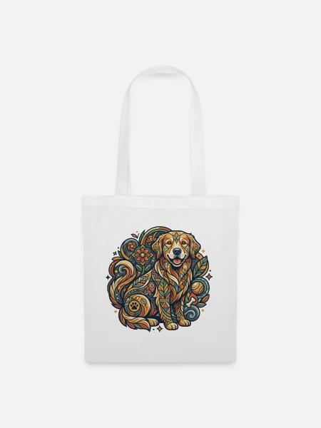 Blumenhunde Tattoo Motiv Muster - Stoffbeutel - Weiß