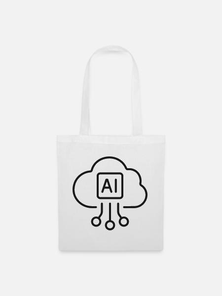 KI-Cloud-Datenverarbeitungszeilen-Symbol - Stoffbeutel - Weiß