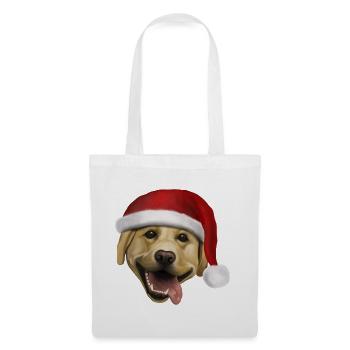 Labrador mit Weihnachtsmütze - Weihnachtshund - Stoffbeutel - Weiß - Vorne