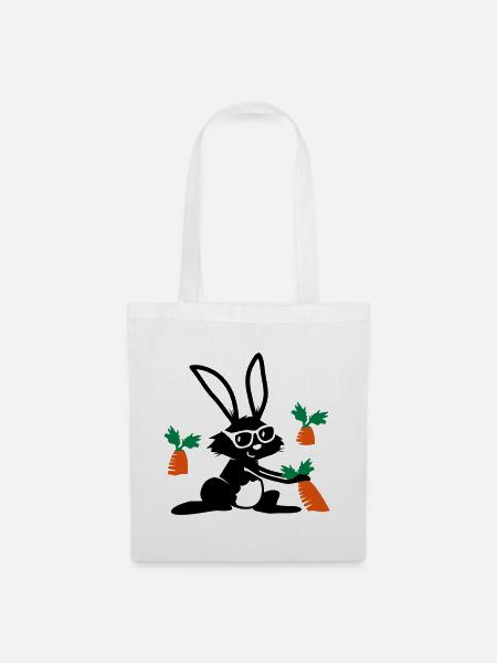 Le lapin tire une carotte de terre - Sac en tissu - blanc