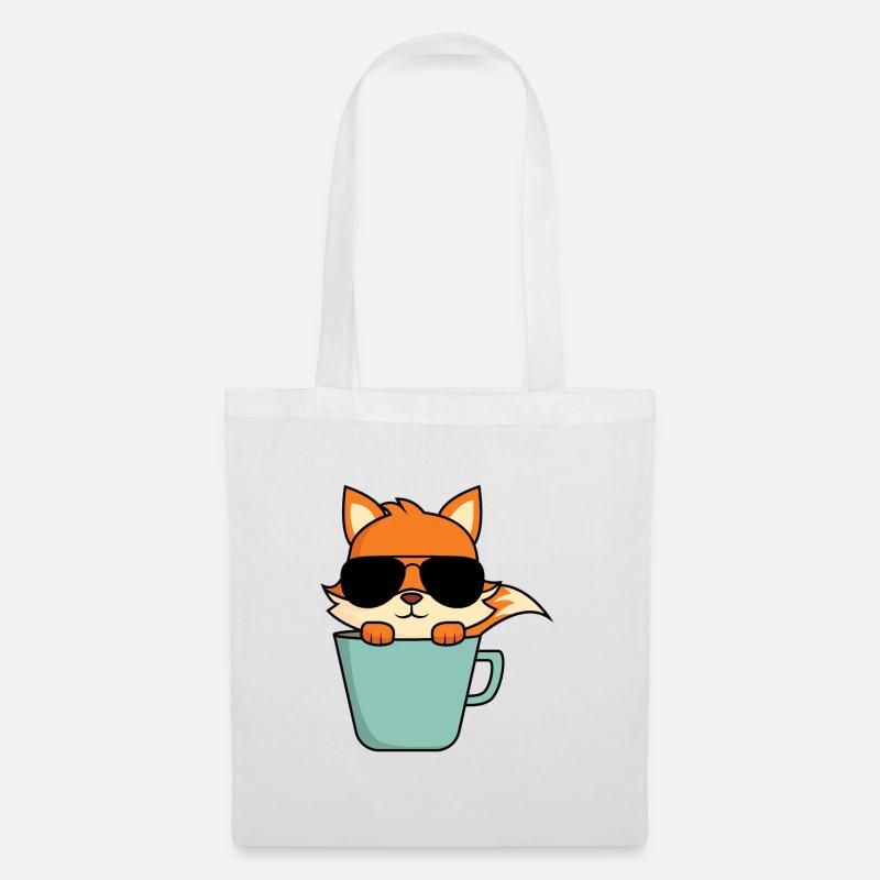 Cooler Fuchs in Kaffeetasse - Stoffbeutel - Weiß