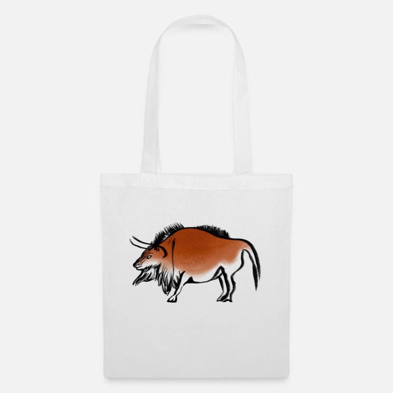 Höhlenmalerei Bison Bulle mit rotem Ocker - Stoffbeutel - Weiß