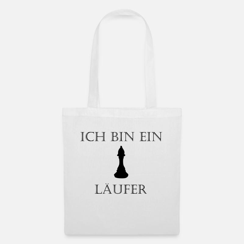 Läufer Schach - Schriftzug mit Bild - Stoffbeutel - Weiß