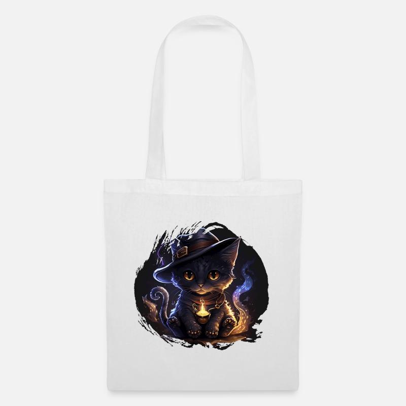 Mystical Witch Cat with Magic Hat - Tote Bag - white