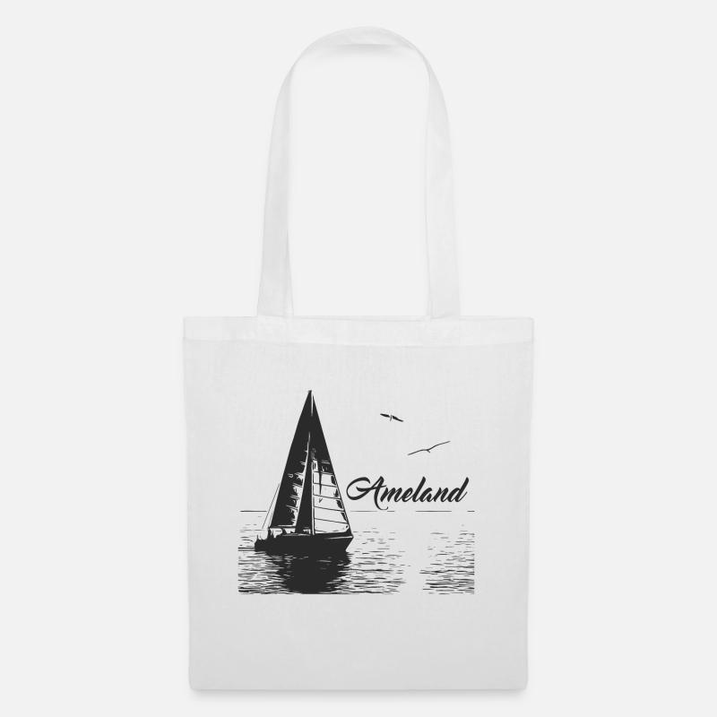 Ameland Segelboot und 2 Möwen - Stoffbeutel - Weiß