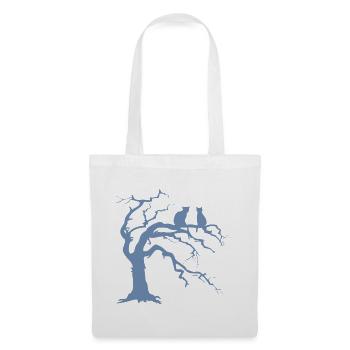 Arbre mort avec 2 silhouettes de chats - Sac en tissu - blanc - Devant