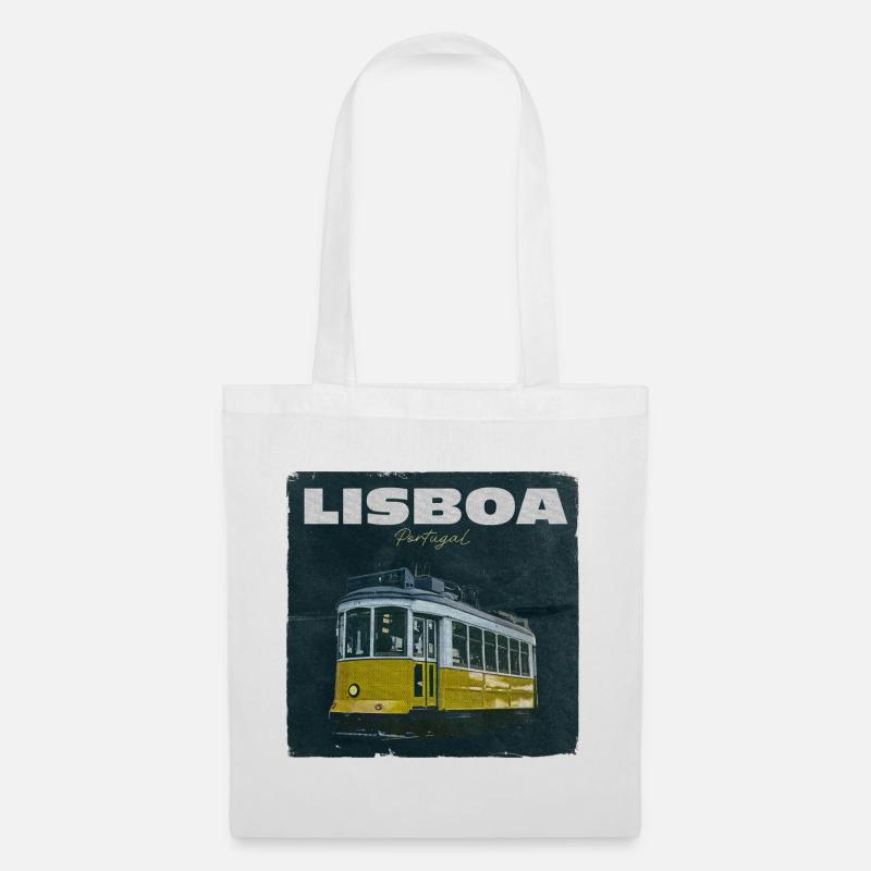 Lissabon Gelbe Straßenbahn Retro - Stoffbeutel - Weiß
