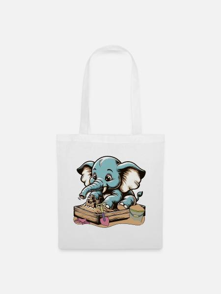 Niedlicher blauer Cartoon-Elefant im Sandkasten - Stoffbeutel - Weiß