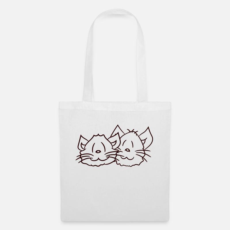 Zwei Glückliche Katzen 2 Freunde Pärchen Team Paar - Stoffbeutel - Weiß