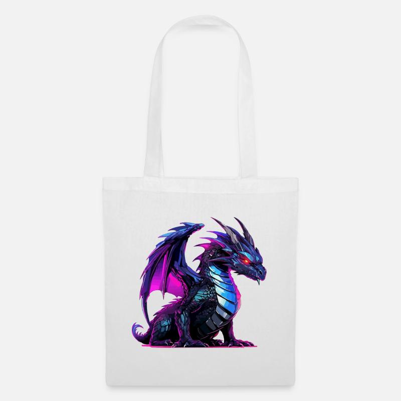 Neon-Drachen Illustration auf Schwarz - Stoffbeutel - Weiß