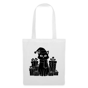 Chat de Noël entre les cadeaux - Sac en tissu - blanc - Devant
