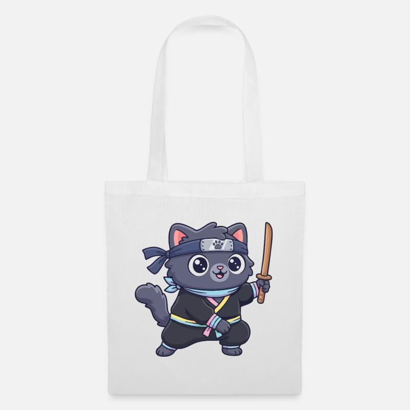 Ninja cat in samurai outfit - Tote Bag - white