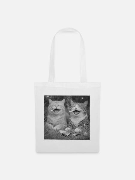 Katzen lachen mit Zigaretten - Stoffbeutel - Weiß