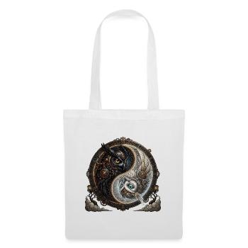Steampunk Yin Yang Eule - Stoffbeutel - Weiß - Vorne