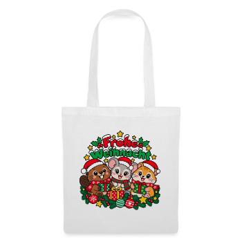 Frohe Weihnachten – Tiertrio - Stoffbeutel - Weiß - Vorne