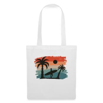 Beach Style: Surfen, Sonnenuntergang und Palmen - Stoffbeutel - Weiß - Vorne