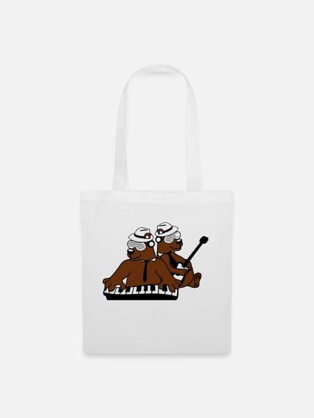 2 Bear Brown Bear Keyboard Piano Guitar Band Team - Tote Bag - white