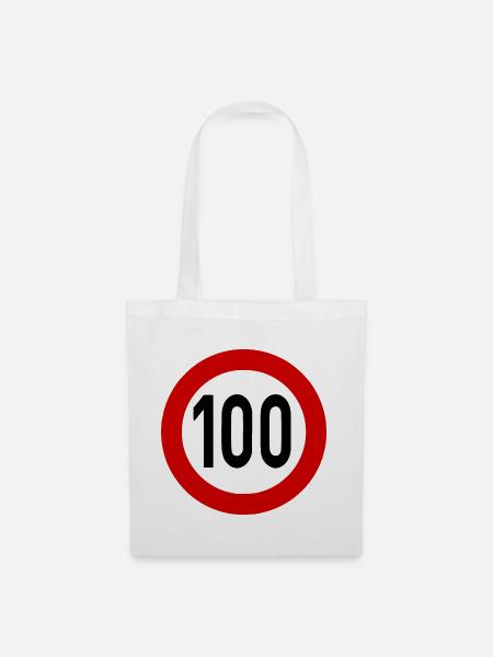Geschwindigkeitsszeichen TempoLimit 100 Schild - Stoffbeutel - Weiß