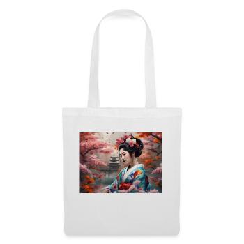 Geisha mit Tempel im Hintergrund - Stoffbeutel - Weiß - Vorne