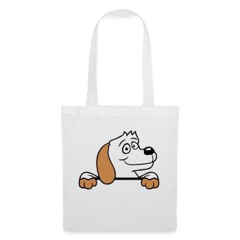chien derrière le mur clôture signe regarder heureux mignon - Sac en tissu - blanc - Devant