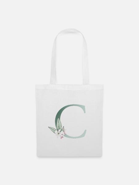 C Monogram, Floral, Customizable - Tote Bag - white